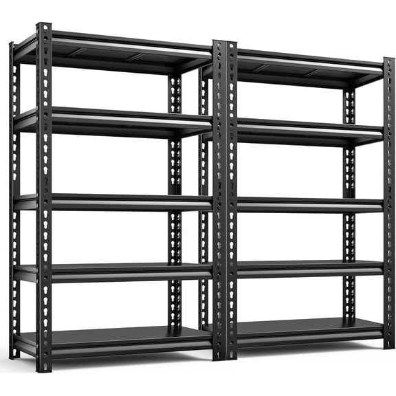 SONGMY Storage Shelves, 2000LBS Garage Shelving Heavy Duty, 5 Tier Adjustable Metal Shelving for Garage, Warehouse, Pantry, Kitchen, Basement, 12" D x 27.5" W x 60" H, Black, 2Pack