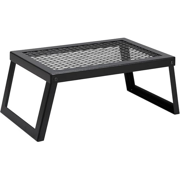 SONGMY folding campfire grill, heavy-duty steel mesh grill, 18 inch portable camping grill above the fire pit, campfire cooking equipment with leg bags, outdoor open flame cooking grill