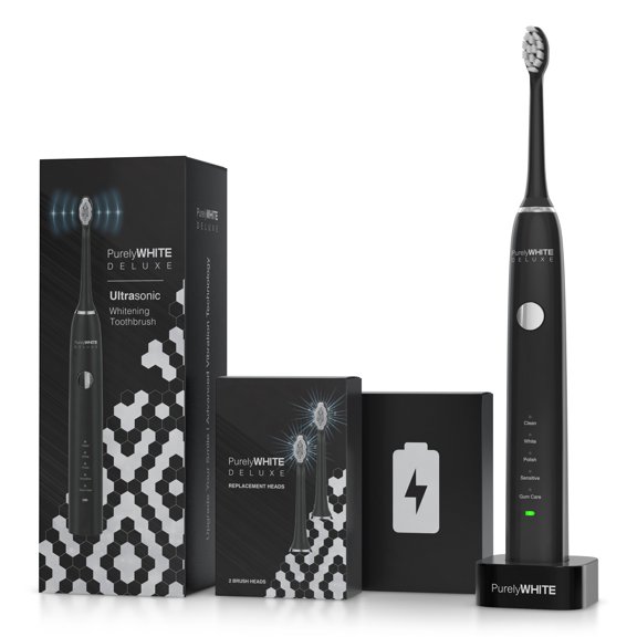 PurelyWHITE DELUXE Ultra Series Electric Toothbrush for Adults, 5 Smart Modes Featuring Clean, White, Polish, Sensitive, Gum Care With a Charging Dock, 2 Toothbrush Heads