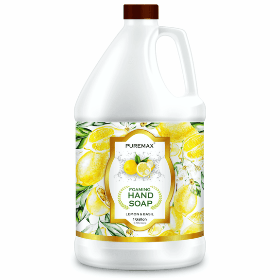 Puremax Foaming Hand Soap Refills with Essential Oils, Lemon Basil, 128 fl oz