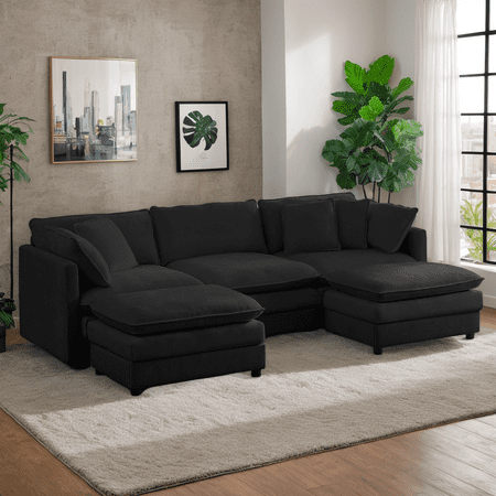 Puremind 112“ Modular Sectional Sofa with Movable Ottomans, Chenille U Shaped Sofa Cloud Couch for Living Room/Apartment, Dark Gray