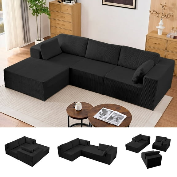 Puremind 109” L Shaped Sectional Sofa, Modular Cloud Couch with Chaise for Living Room/Apartment/Small Spaces, Black