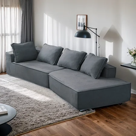 Puremind 122'' Modular Sectional Couches, Oversized Curved Sofa with 4 Throw Pillows for Living Room, Dark Gray
