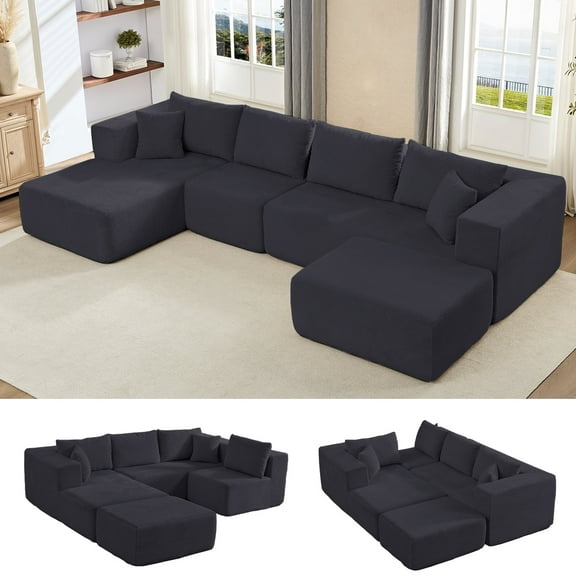 Puremind 135" Oversized Modular Sectional Sofa, U/L Shaped Couch, Foam Filled Cloud Couch, Convertible Sofa Bed for Living Room, No Assembly Required, Dark Gray