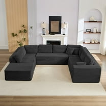 Puremind 144" Oversized U Shaped Modular Sectional Sofa for Living Room, Modern Corner Sofa, Convertible Sleeper Sofa Couch, No Assembly Required, Black