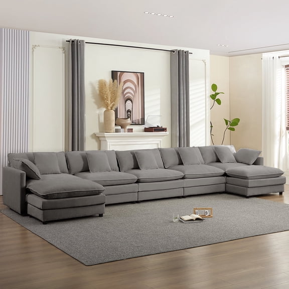 Puremind 184" Oversized Modular Sofa, 7 PCS U/L Shaped Sectional Couches, Convertible Sofa Bed Couch for Living Room/Apartment, Light Gray