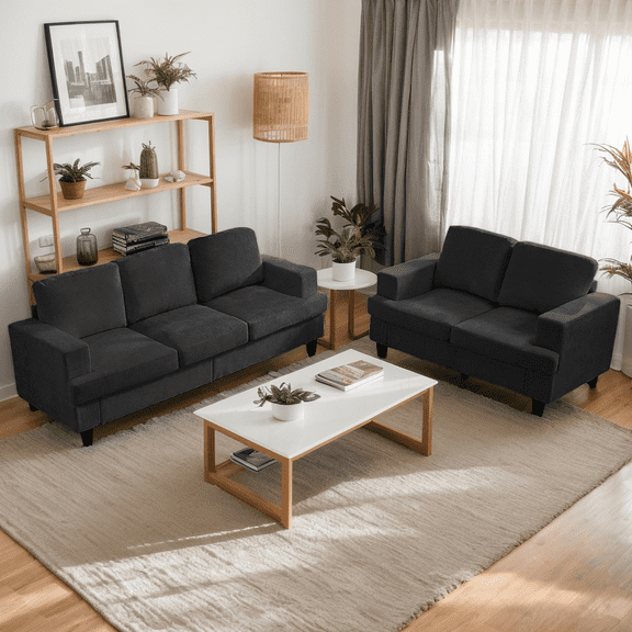 Puremind Sofa and Loveseat Set, 2 Piece Living Room Furniture Sets, Chenille Couches and Sofas for Living Room/Apartment/Office, Dark Gray