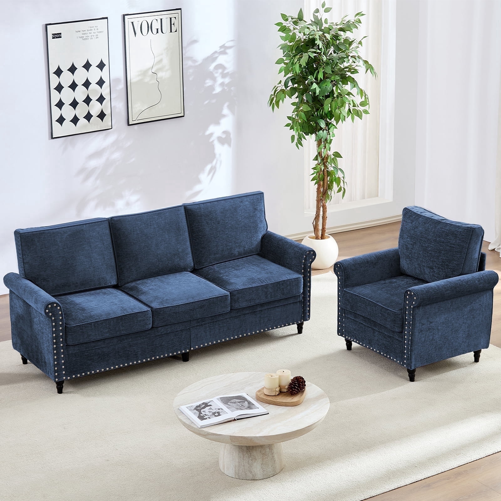 Puremind 2 Piece Living Room Sofa Set, Sofa and Armchair Furniture Sets ...