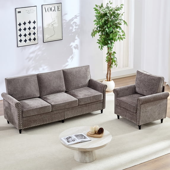 Puremind 2 Piece Living Room Sofa Set, Sofa and Armchair Sets, Chenille ...