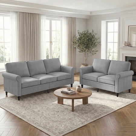 Puremind 2 Piece Sofa Set for Living Room, 3 Seater Sofa and Loveseat Set, Living Room Furniture Sets, Light Gray