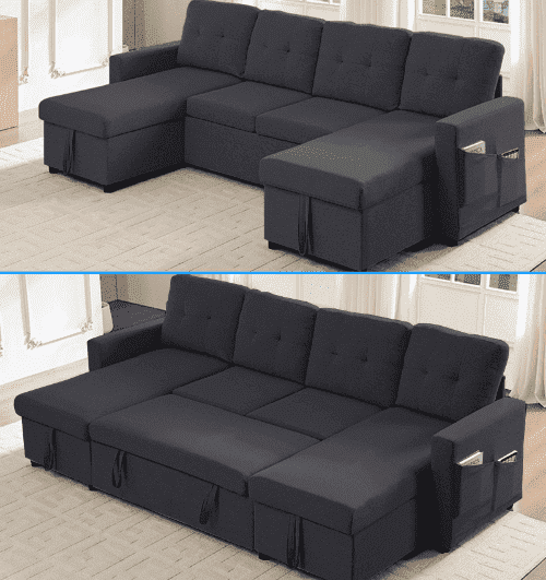 Puremind U Shaped Sectional Sleeper Sofa Bed, 2 in 1 Pull out Couch Bed ...