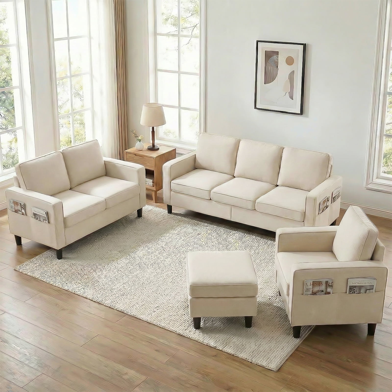 Puremind 3 Piece Living Room Furniture Sets,L Shaped Sectional Sofa Set ...