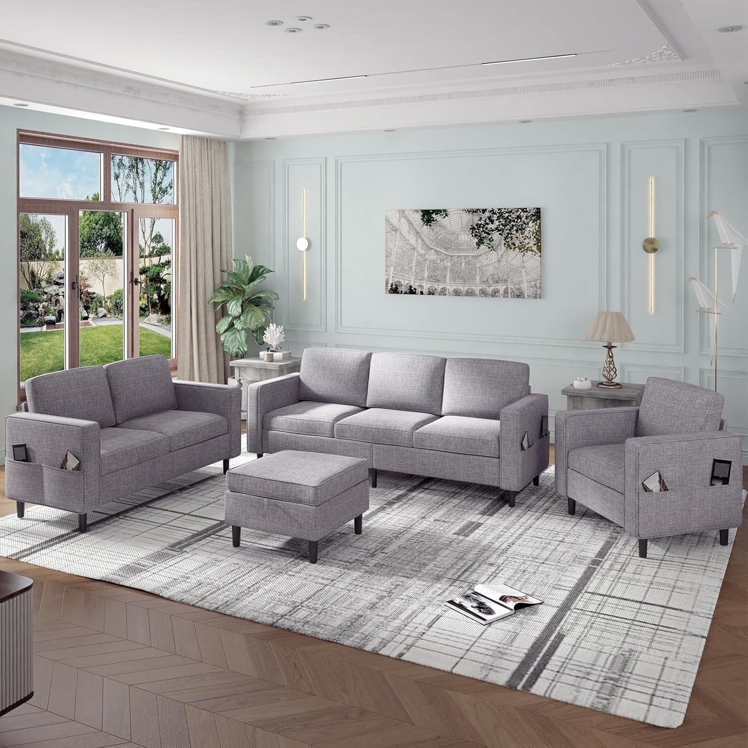 Puremind 3 Piece sofa set with Storage Ottoman, Living Room Furniture ...