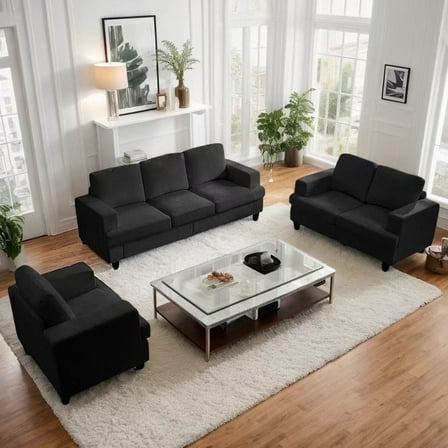 Puremind 3 Piece Living Room Furniture Sets, Sofa and Loveseat Set with Armchair, Chenille Sectional Couches and Sofas Sets for Apartment/Small Spaces, Dark Gray