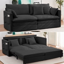 Puremind 78"W 3 in 1 Pull Out Sofa Bed, Queen Sleeper Couch with Side Pockets, Sofa with Pull Out Bed for Living Room/Apartment/Small Spaces, Black