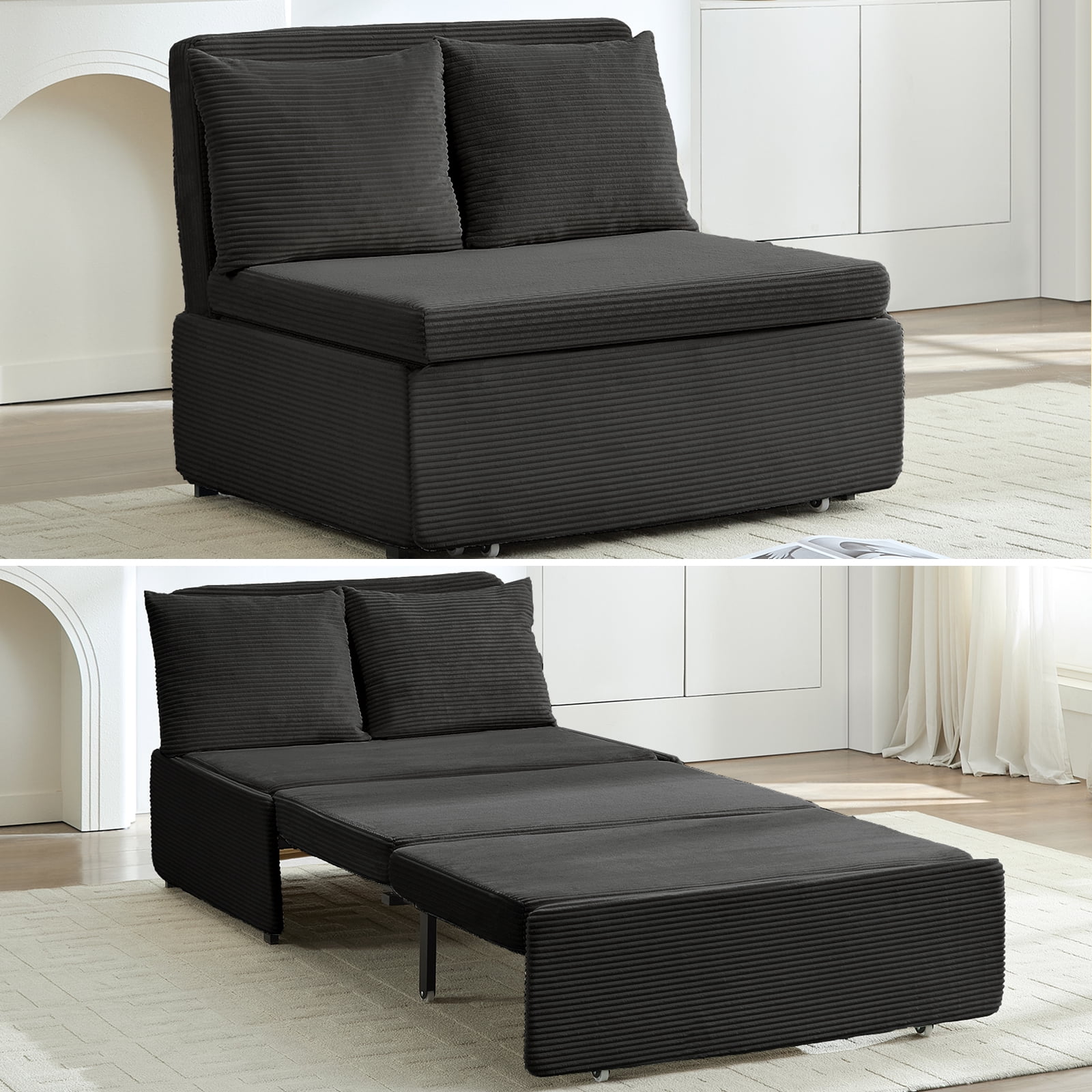 PUREMIND, 3 in 1 Pull Out Sofa Bed, Twin Size Convertible, Dark Gray ...