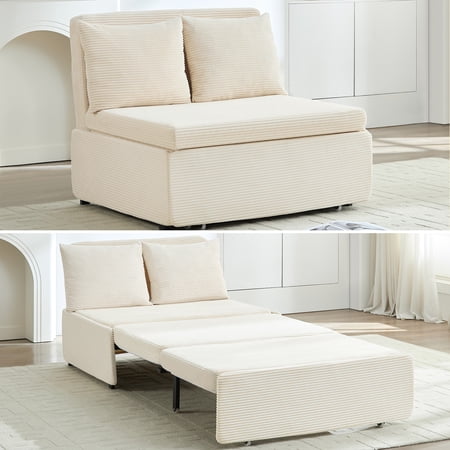 Puremind 3 in 1 Pull Out Sofa Bed, Twin Size Convertible Sleeper Sofa, Corduroy Loveseat Couch Bed with Pillows for Apartment/Small Spaces, Twin