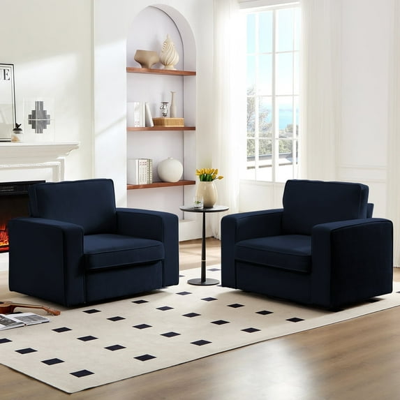 Puremind 360° Swivel Accent Chair Set of 2, 41"W Oversized Chenille Accent Armchair, Modern Square Armchair, Comfy Reading Chair for Living Room/Office, Blue