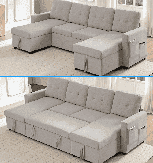 Puremind U Shaped Sectional Sleeper Sofa Bed, 2 in 1 Pull out Couch Bed ...