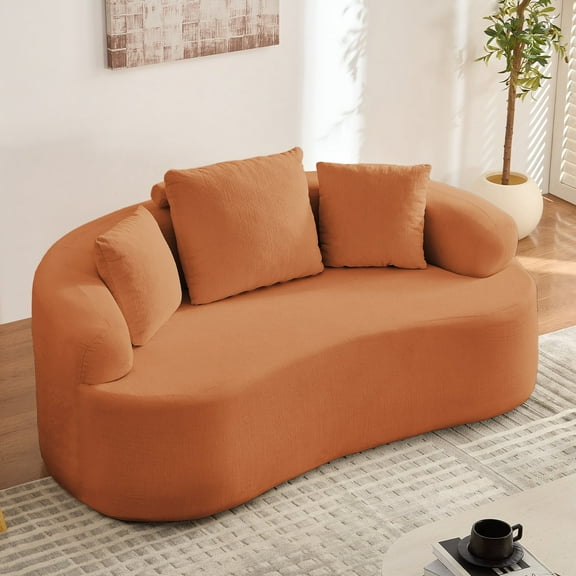 Puremind 67"W Curved Loveseat, Upholstered Chenille Sofa with Three Throw Pillows, Floor Sofa Couch for Living Room/Small Space, No Assembly Required, Orange