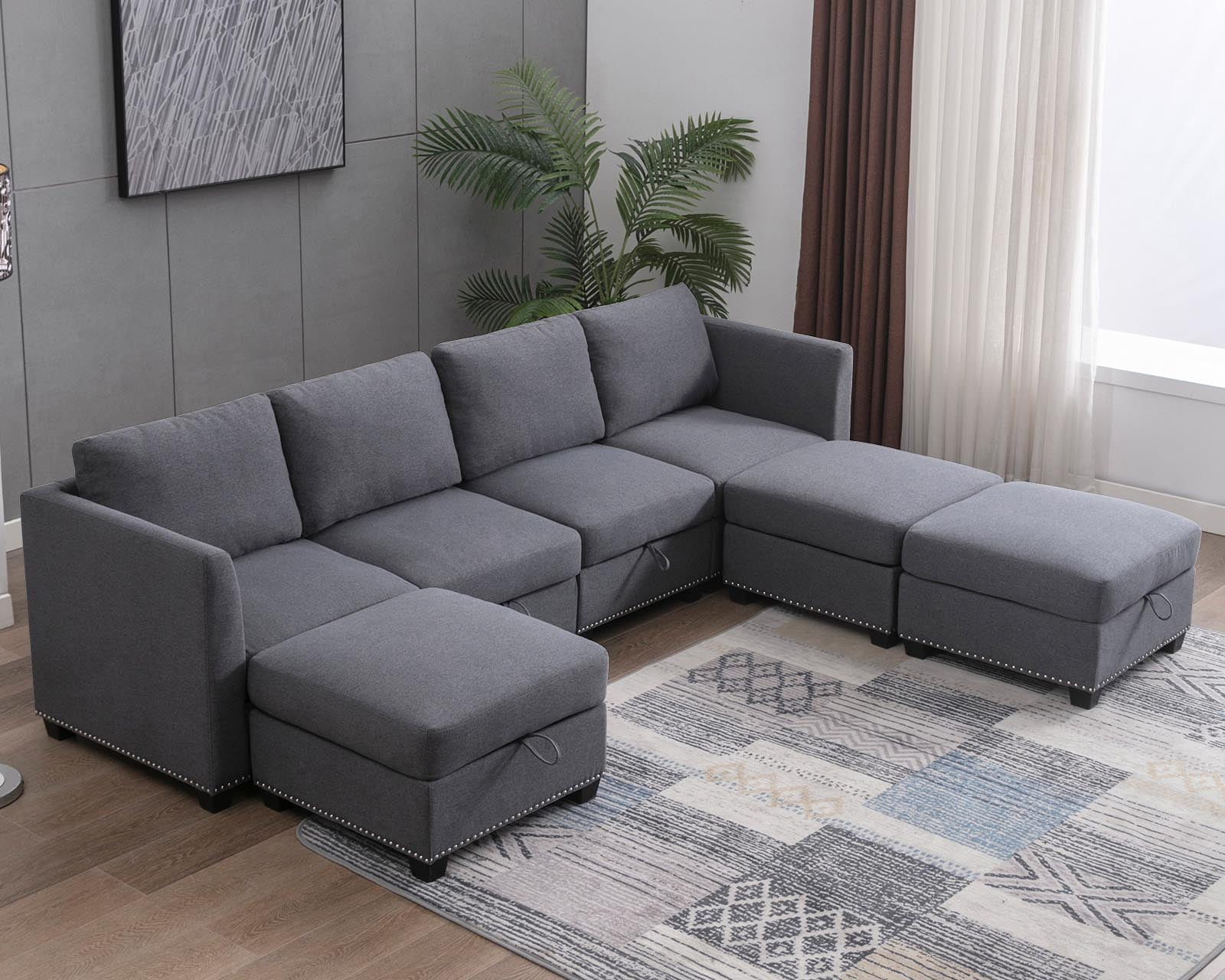 Puremind 7PCS Modular Sectional Sofa with Ottomans, Convertible U