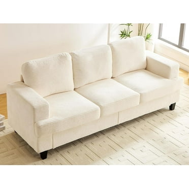 Puremind 82"W Sectional Sofa, 3 Seater Sectional Couch for Living Room, Corduroy Upholstered Small Space Sofa for Apartment/Office/Home, Beige