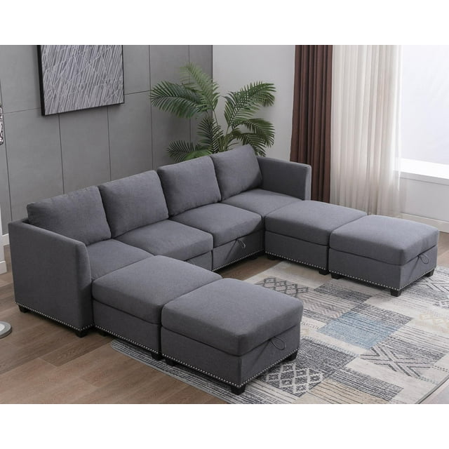 Puremind 8PCS Modular Sectional Sofa with Ottomans, Convertible UShaped Couch with Storage