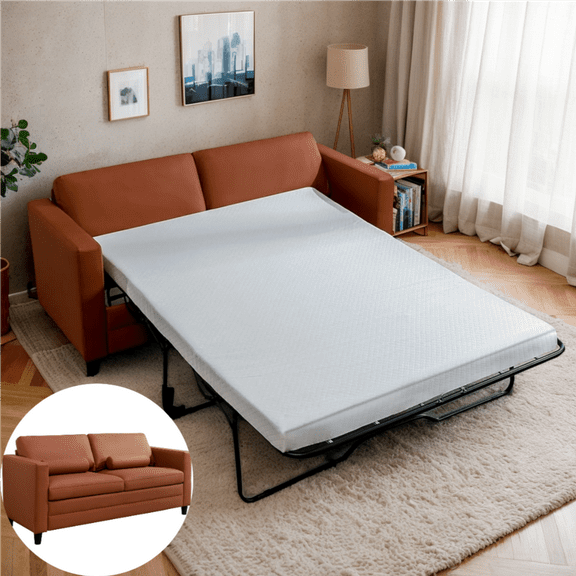 Puremind Pull Out Sofa Bed with Mattress, Queen Size Sleeper Sofa with Pull Out Couch for Apartments/Small Space, Cognac Tan