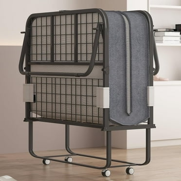 Puremind Folding Bed with 4 Inch Foam Mattress,  75" x 31" Rollaway Bed for Adults, Portable Bed with Lockable Wheels, Easy Assembly & Moving, Standard