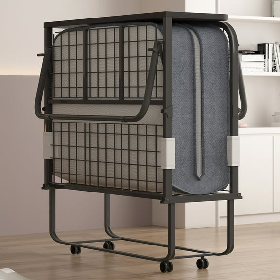 Puremind Folding Bed with 5 Inch Foam Mattress, 75" x 31" Rollaway Bed for Adults, Space-Saving Portable Bed with Headboard (Upgraded)