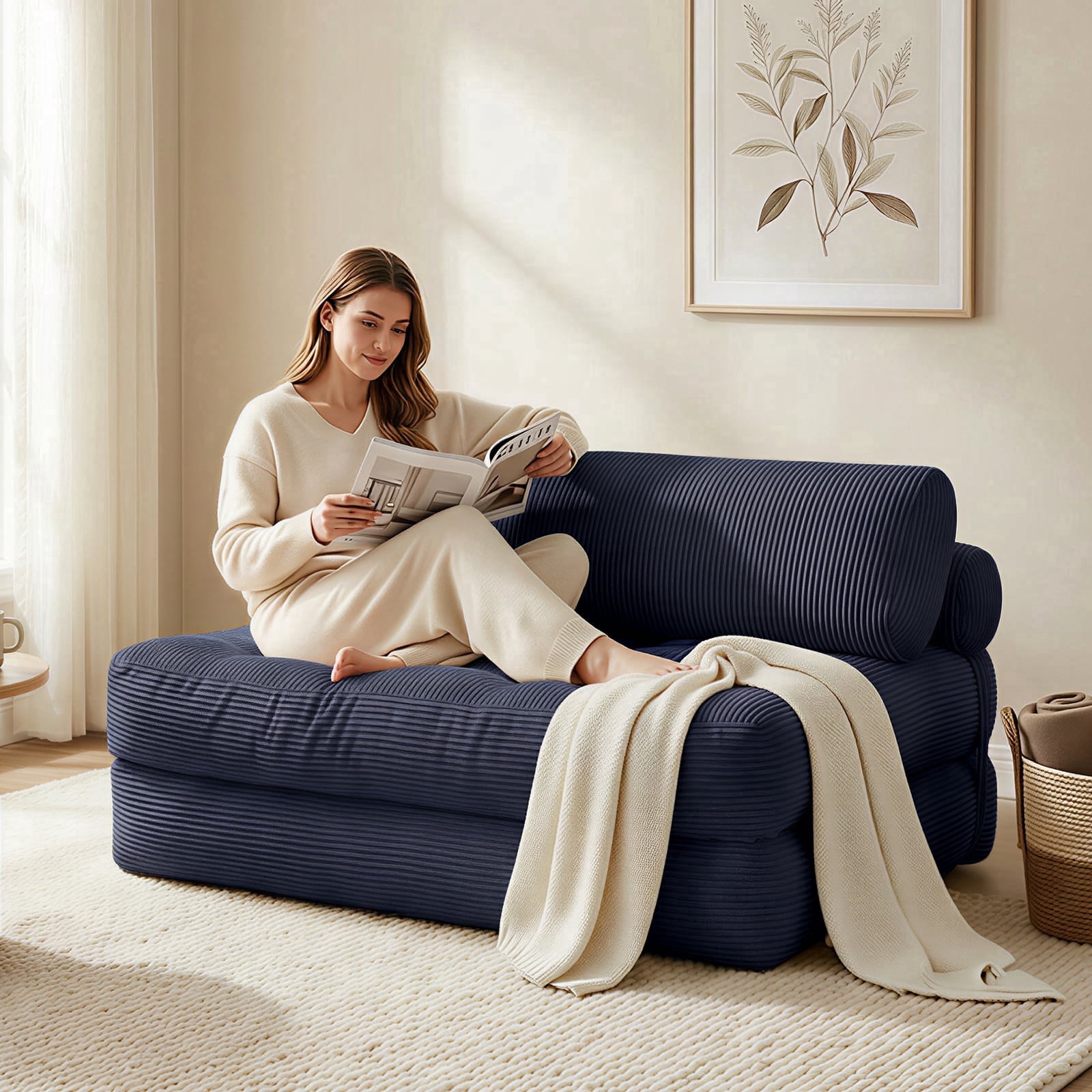 Puremind Folding Sofa Bed, Convertible Floor Couch, 73