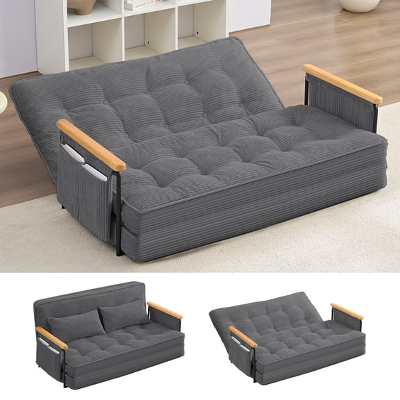 Puremind 54"W Folding Sofa Bed, Lazy Floor Couch with 6-Position Adjustable Back Support, Futon Sofa Bed for Bedroom/Apartment/Dorm, Dark Gray