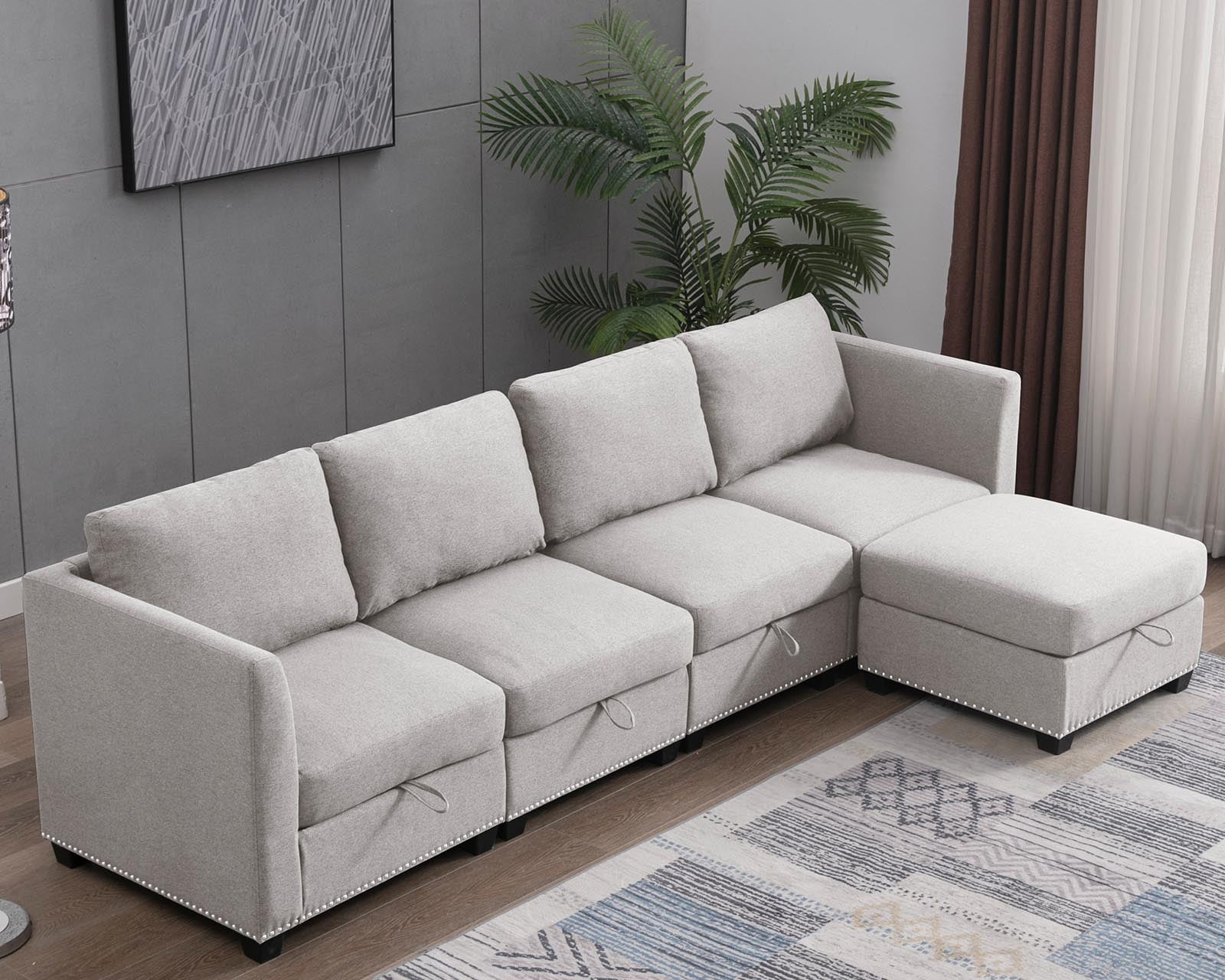 Puremind LShaped Sectional Sofa with Storage Ottoman, 5 Seater Modular