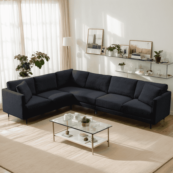 Puremind L Shaped Sofa, Modern Sectional Couches for Living Room, Oversized 5 Seat Corner Sofa for Living Room/Apartment, Dark Gray