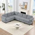 thumbnail image 1 of Puremind L Shaped Sofa, Oversized 5 Seat Corner Sofa with Side Pockets, Modern Linen Sectional Couches for Living Room/Apartment, Light Gray, 1 of 7