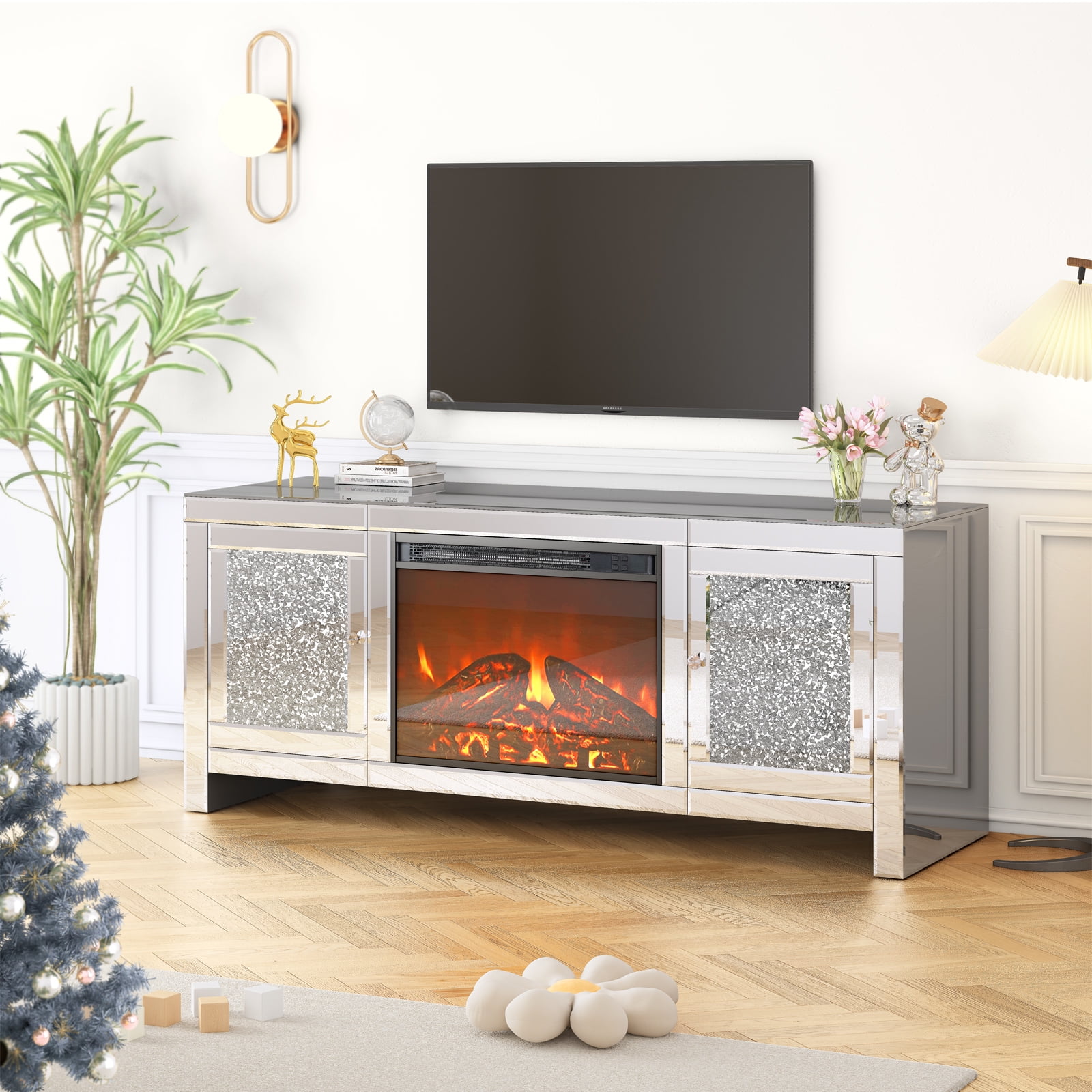 Mirrored tv stand 55 inch discount