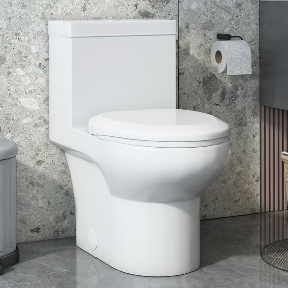 Puremind One-Piece Elongated Ceramic Toilet,4/6 Dual Flush 1.28 Gpf, White (27.6''Dx15''Wx29.5''H)