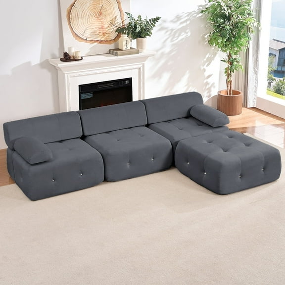 Puremind 100" Oversized Modular Sectional Sofa, Velvet L Shaped Sofa Cloud Couch for Living Room/Apartment, No Assembly Required, Dark Gray