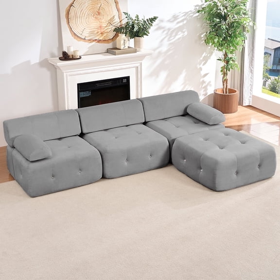 Puremind 100" Oversized Modular Sectional Sofa, Velvet L Shaped Sofa Cloud Couch for Living Room/Apartment, No Assembly Required, Light Gray