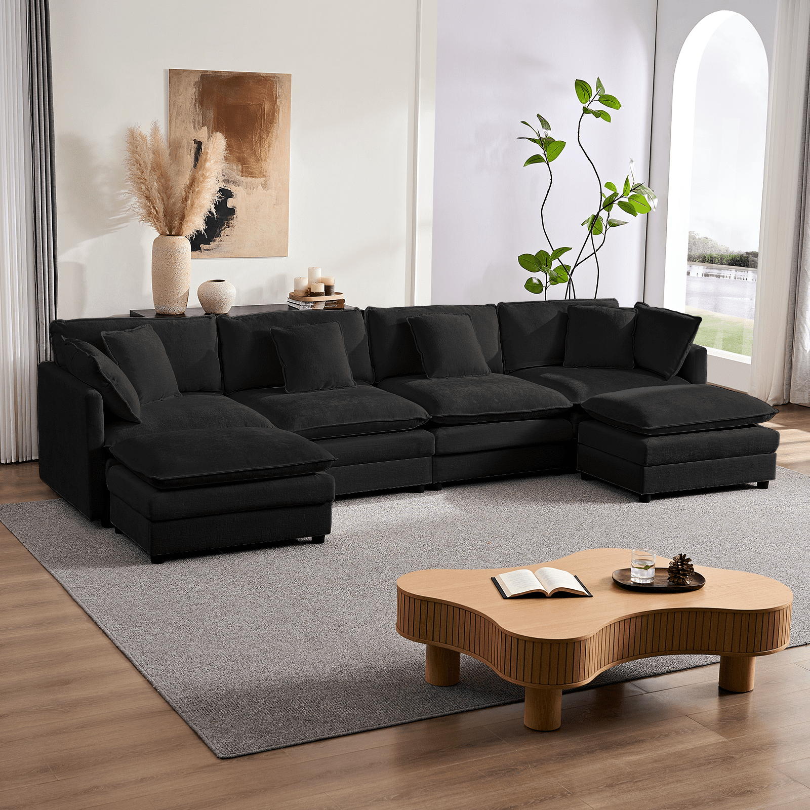 Puremind 132" Oversized Modular Sectional Sofa with Movable Ottomans, 6 ...