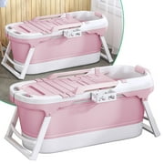 Puremind Portable Bathtub- 55" Foldable Bathtub for Adults- Collapsible Bathtub with 2 Side Handles and Waterproof Neck Pillow(Pink)