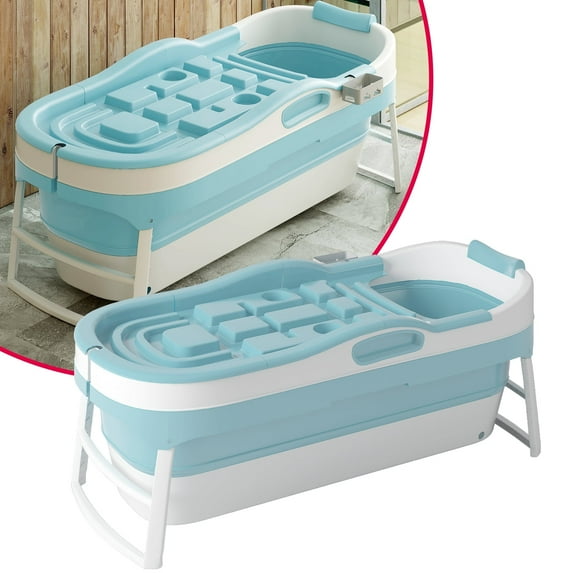 Puremind Portable Bathtub- 58"Foldable Bathtub for Adults- Collapsible Bathtub with 2 Side Handles and Waterproof Neck Pillow(Green)