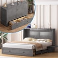 thumbnail image 1 of Puremind Queen Size Solid Wood Murphy Bed Frame, Cabinet Bed with Charging Port and Storage Drawer for Bedroom/Guest Room, Without Mattress, Gray, 1 of 8