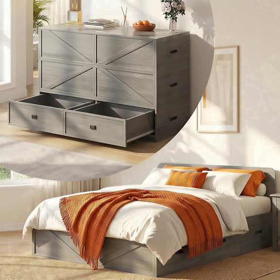 Puremind Queen Size Murphy Bed with Mattress, Convertible Wall Bed into Modular Sofa Set for Bedroom/Small Spaces, Gray