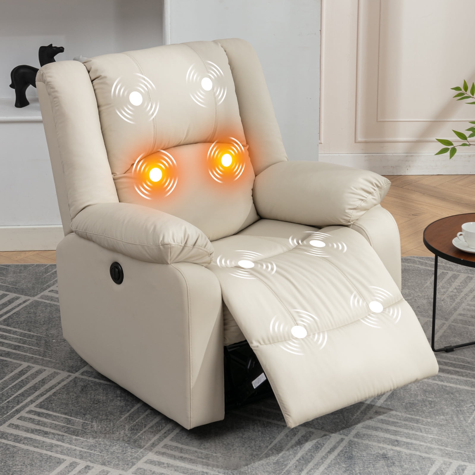 Puremind Electric Glider Recliner Chair for Adults Heated Massage with Vibration Modern Upholstered Beige Walmart
