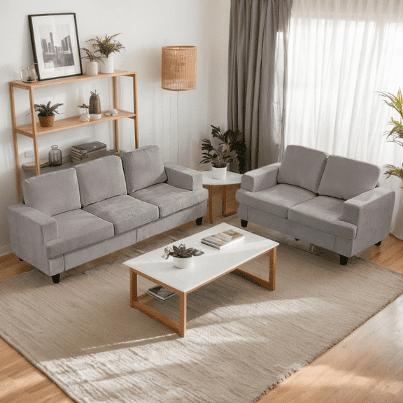 Puremind Sofa and Loveseat Set, 2 Piece Living Room Furniture Sets, Chenille Couch Set for Living Room/Apartment/Office, Light Gray