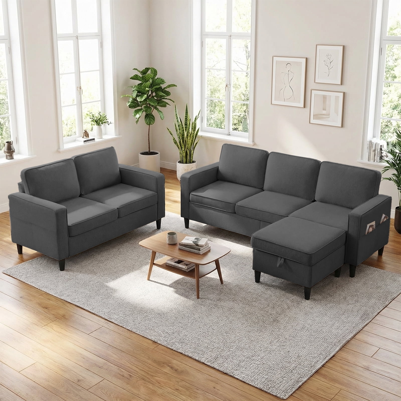 Puremind 2 Piece Sofa Set for Living Room, Linen Fabric Sofa and ...