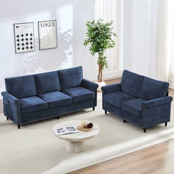 Puremind Sofa and Loveseat Set, 2 Piece Living Room Furniture Sets, Chenille Sectional Sofas and Couches for Living Room/Apartment, Blue