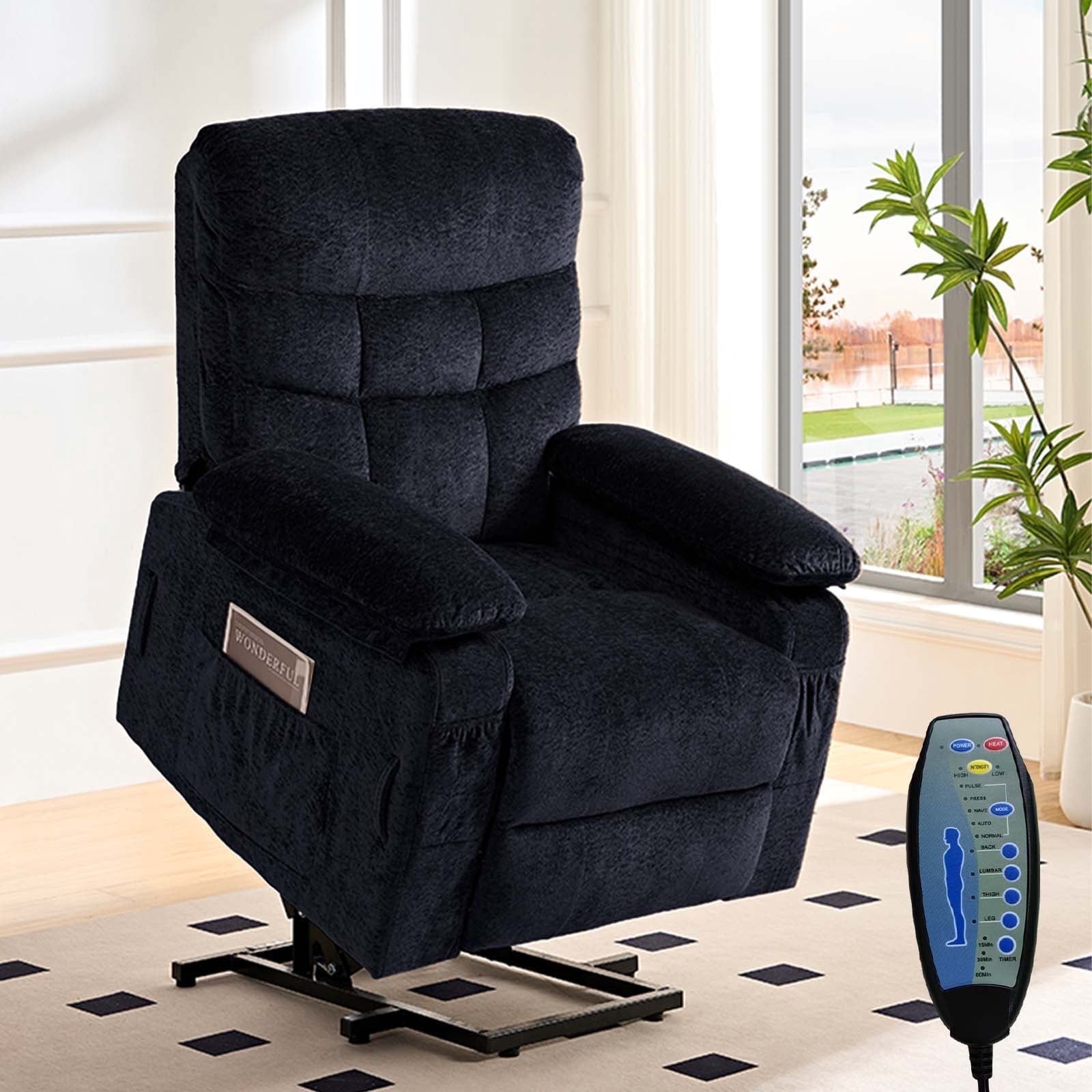 Puremind Dual Motor Power Lift Recliner Chair for Elderly, Electric Lift Recliner Single Sofa with Heating and Message for Living Room/Bedroom, Black
