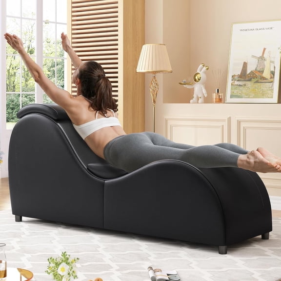 Puremind Yoga Chair, Curved Yoga Chaise Lounge for Adults Stretching, Relaxing and Exercising, Indoor Yoga Lounge Chair,Black